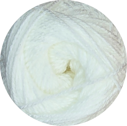 Ovillo de lana Petunia Mi Bebé 100% acrílico antialérgico, color blanco puro, textura suave para tejidos de bebés.