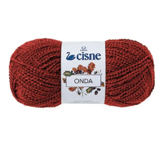 Ovillo de lana Cisne Onda color rojo terracota, mezcla de acrílico y poliéster para tejido suave