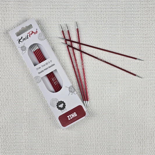 Palillos de Doble Punta Zing de Knit Pro 15 cm – Set de 5 - Color 2.5mm