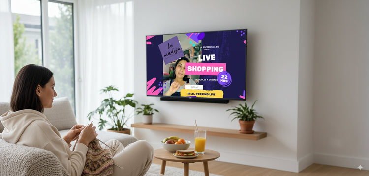 mujer tejiendo viendo el live