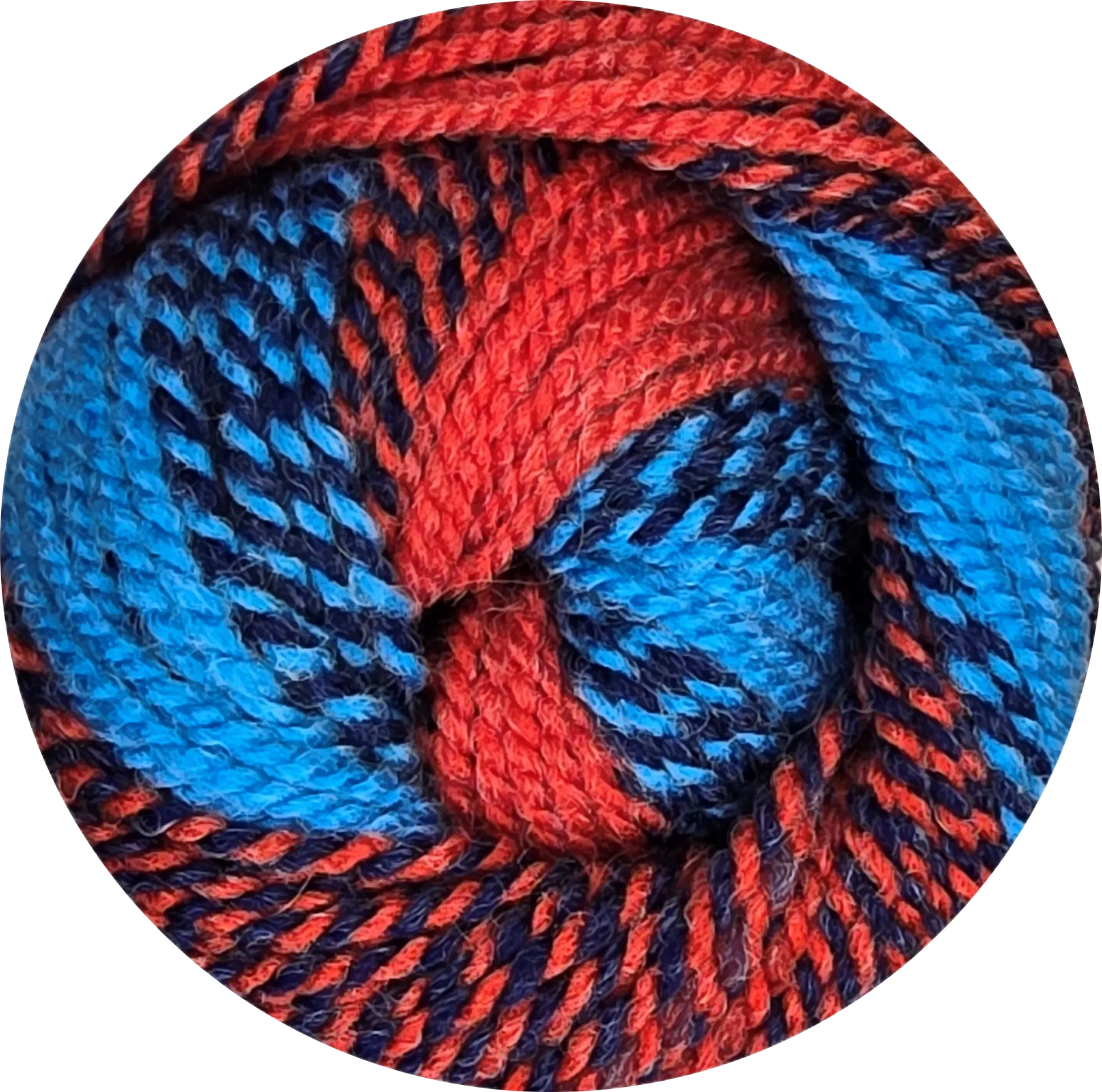 Mandala Ukryl de La Madeja. Colores azul y rojo. ¡Teje con calidez! - La Madeja