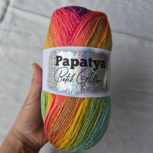 Pack Batik Glitter de Papatya – Lana autorayada con brillo 97 % acrílico / 3 % poliéster.