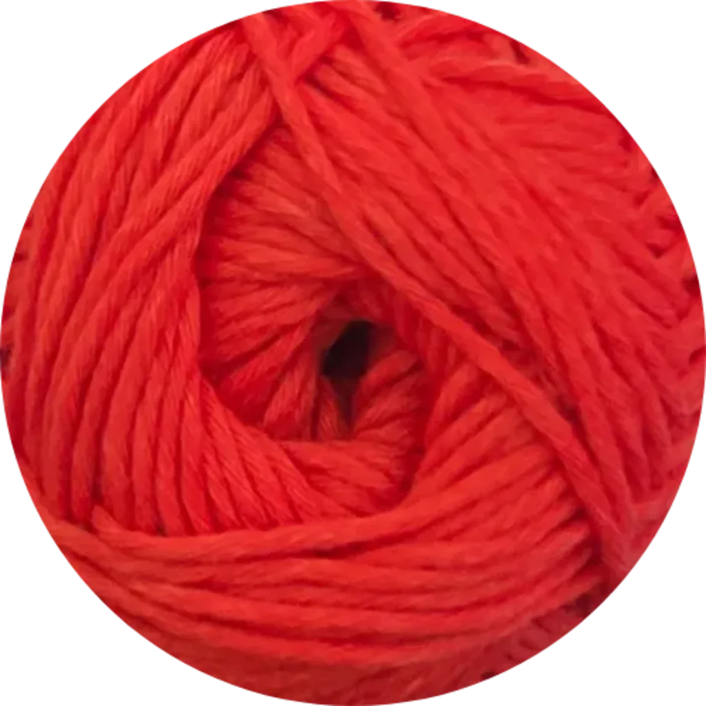 Ovillo de hilo de algodón Pima peinado premium marca Reginella en un vibrante color rojo. Ideal para tejer.