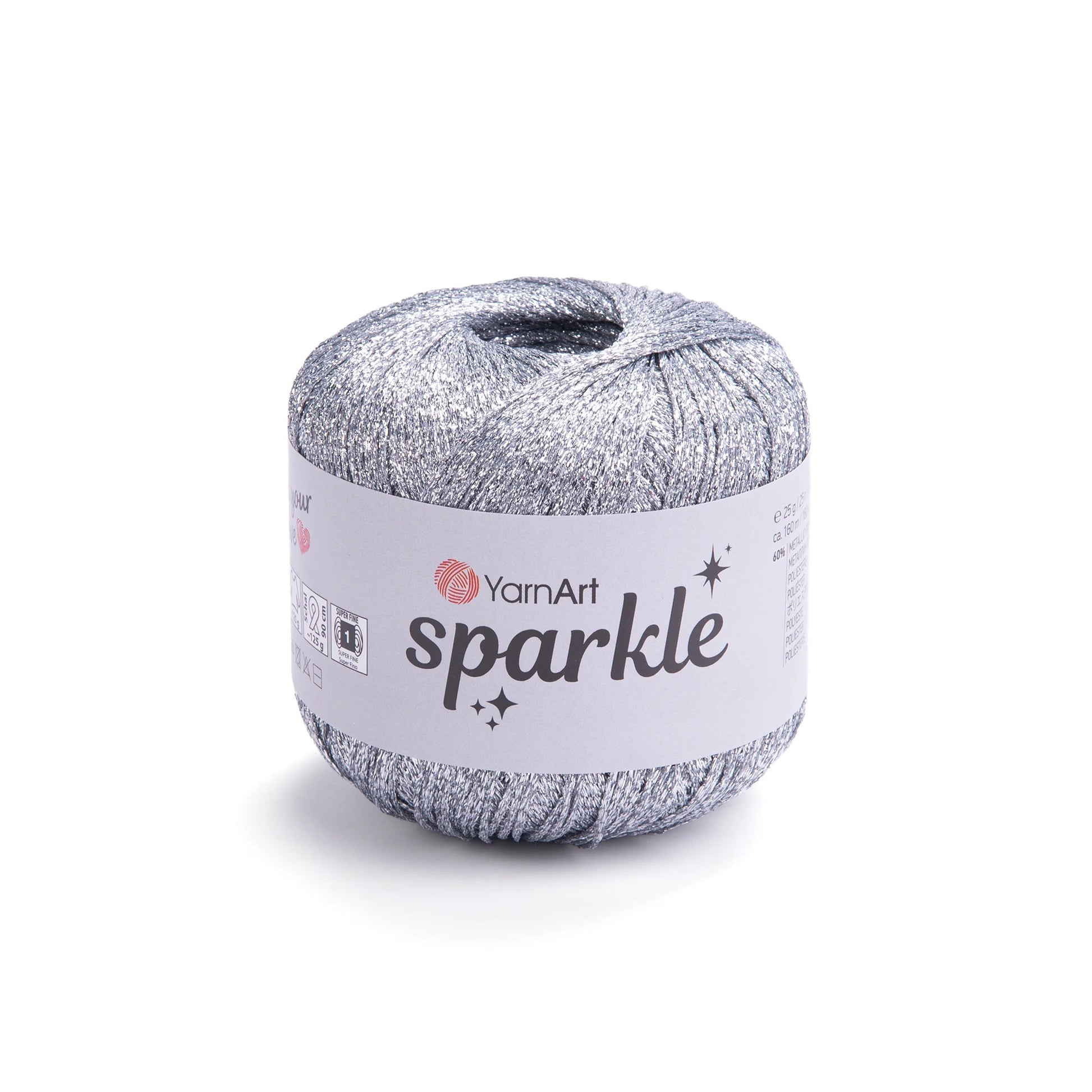 Sparkle de YarnArt metálico brillante 60 % poliéster metálico / 40 % poliamida.