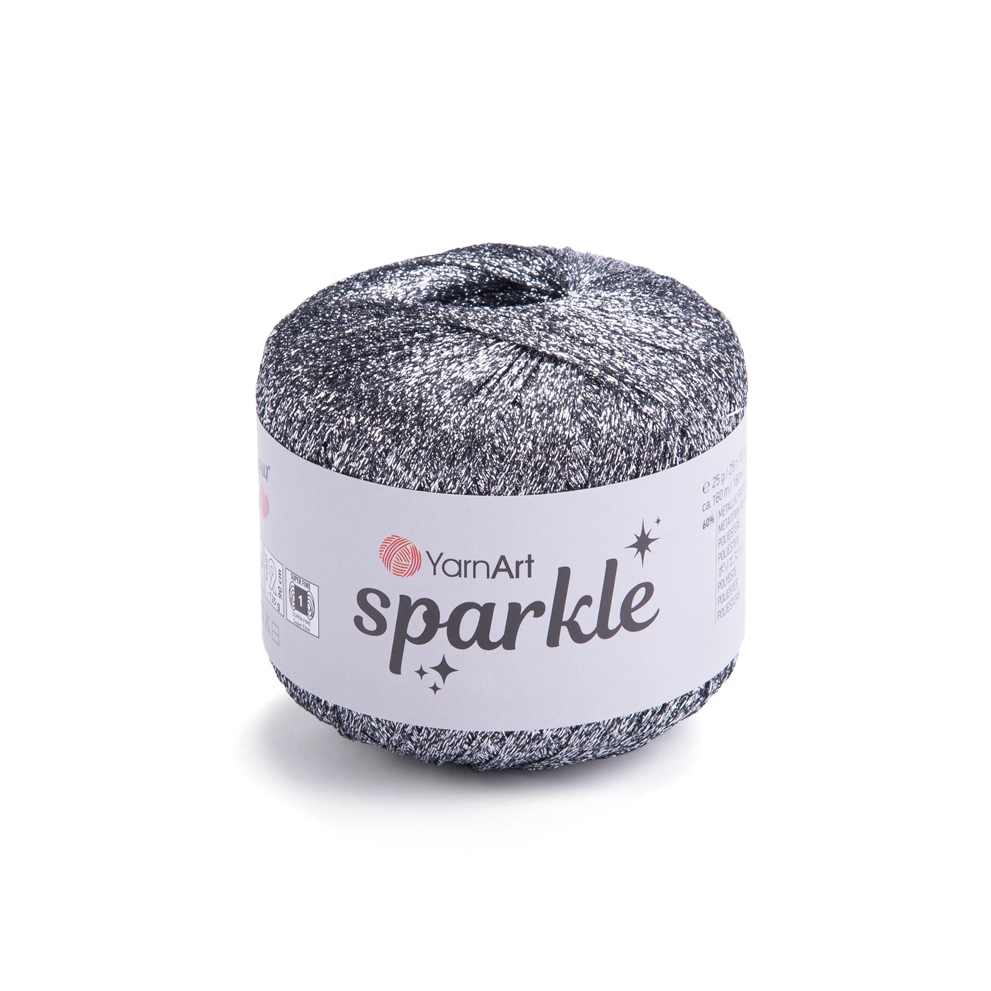 Sparkle de YarnArt metálico brillante 60 % poliéster metálico / 40 % poliamida.