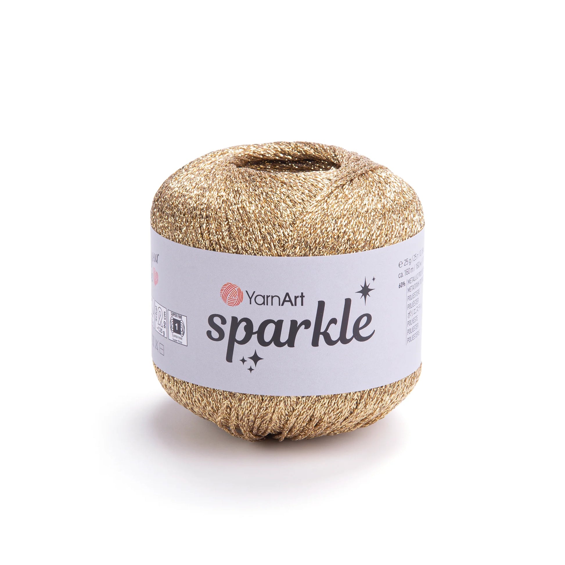 Sparkle de YarnArt metálico brillante 60 % poliéster metálico / 40 % poliamida.