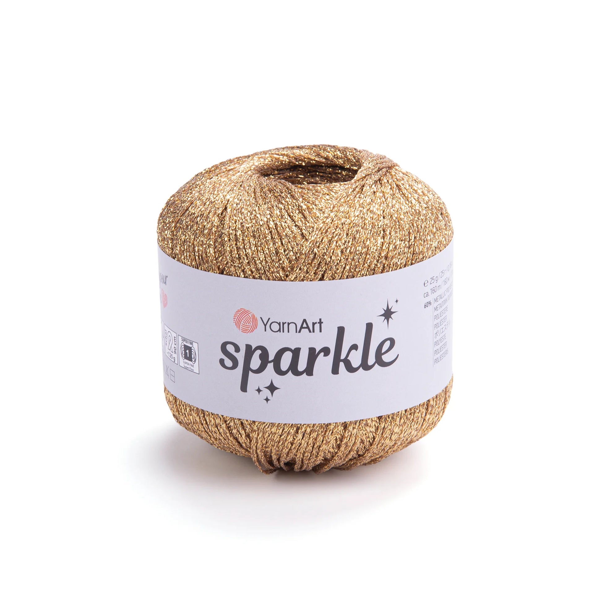 Sparkle de YarnArt metálico brillante 60 % poliéster metálico / 40 % poliamida.