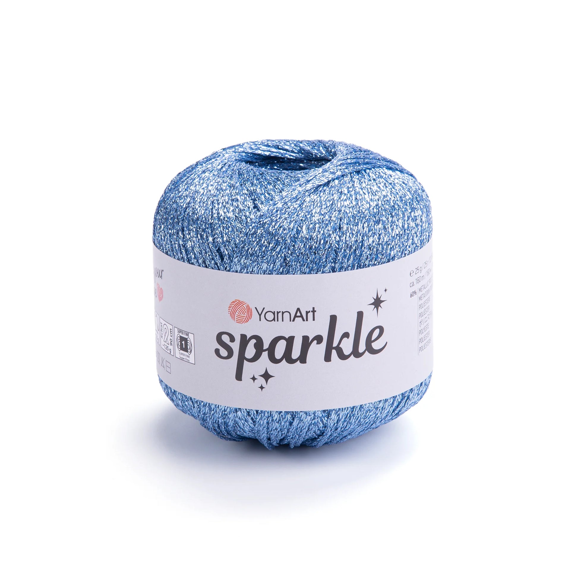 Sparkle de YarnArt metálico brillante 60 % poliéster metálico / 40 % poliamida.