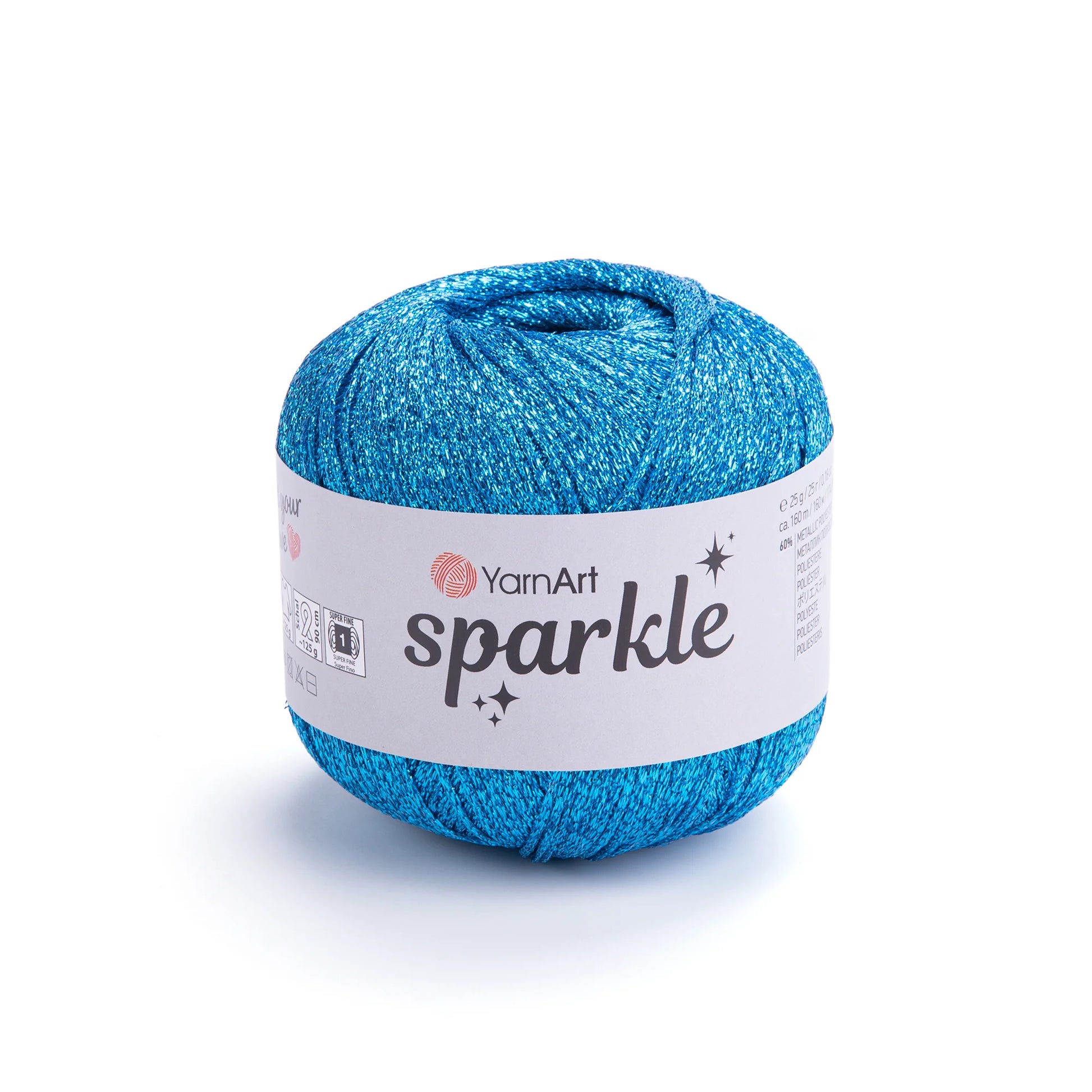 Sparkle de YarnArt metálico brillante 60 % poliéster metálico / 40 % poliamida.