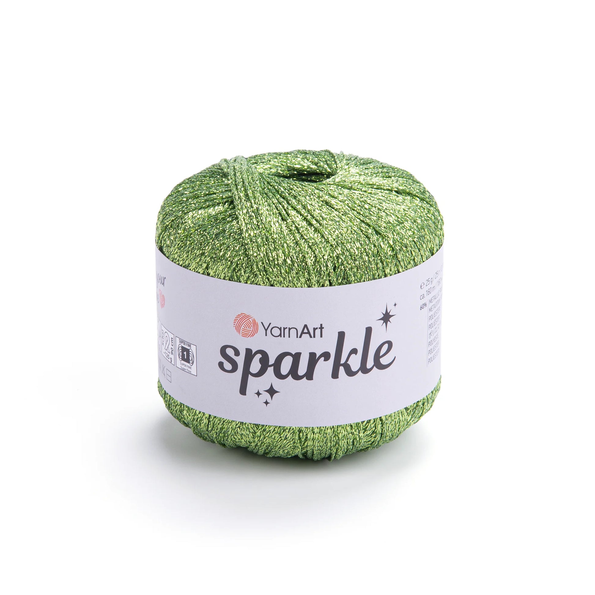 Sparkle de YarnArt metálico brillante 60 % poliéster metálico / 40 % poliamida.
