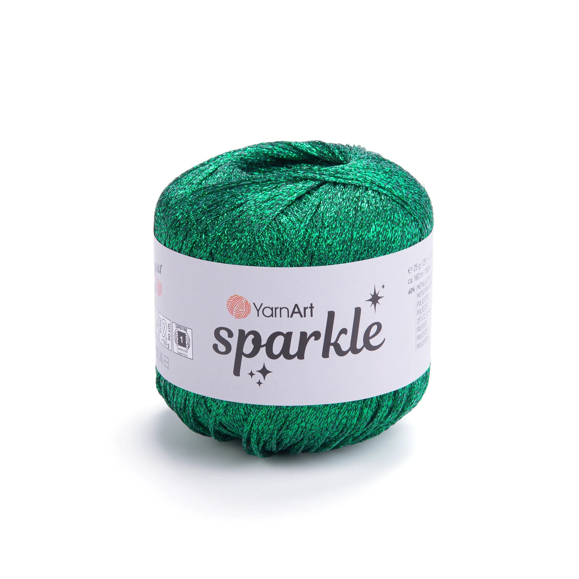 Sparkle de YarnArt metálico brillante 60 % poliéster metálico / 40 % poliamida.