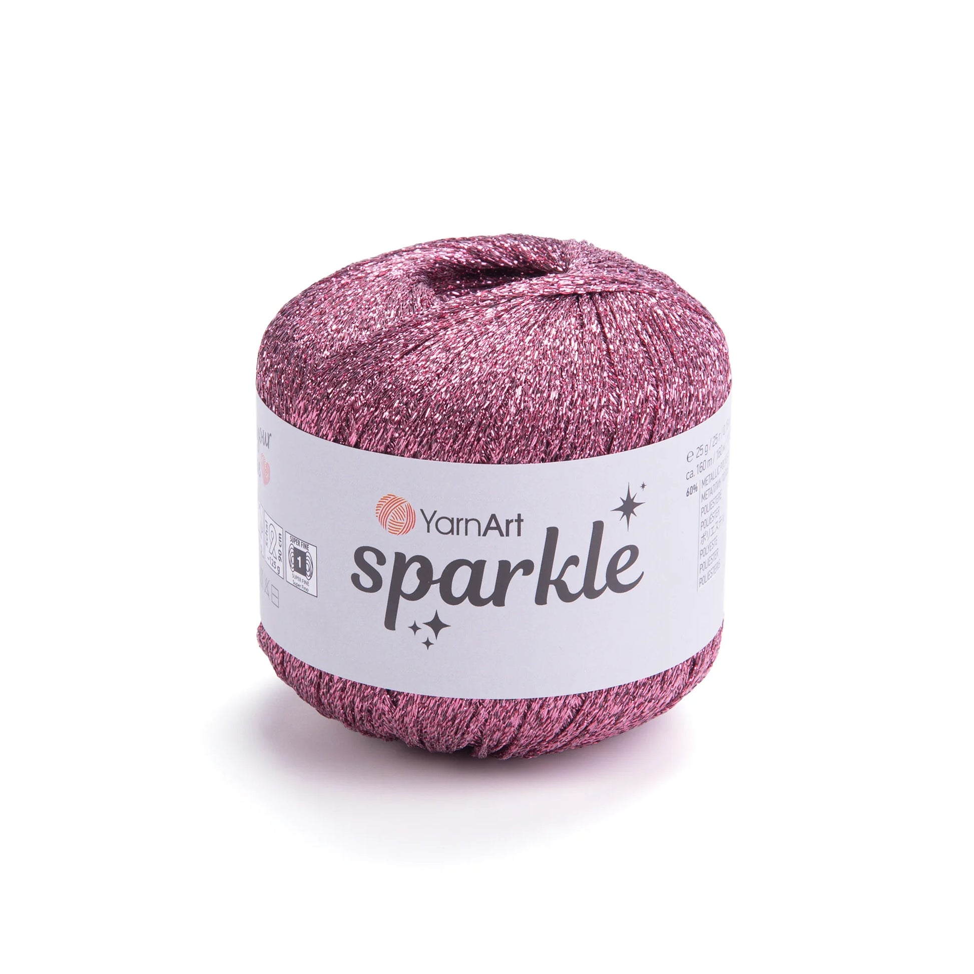 Sparkle de YarnArt metálico brillante 60 % poliéster metálico / 40 % poliamida.