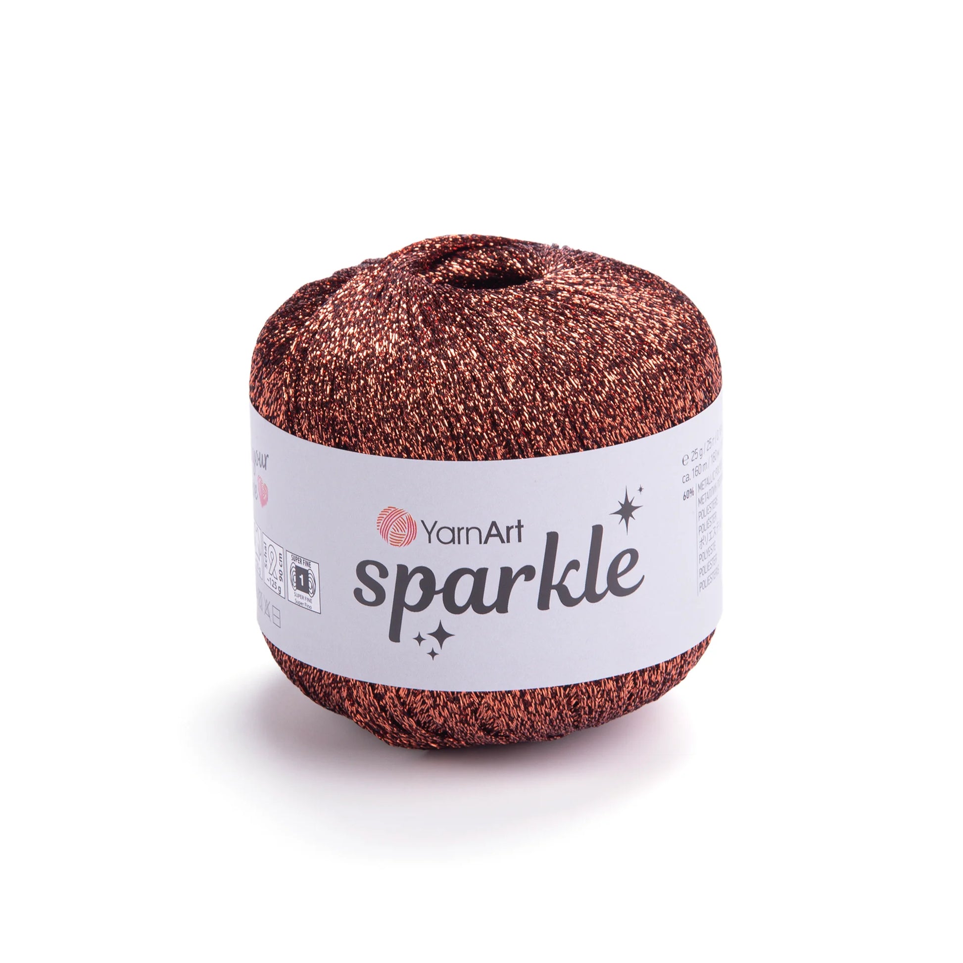 Sparkle de YarnArt metálico brillante 60 % poliéster metálico / 40 % poliamida.