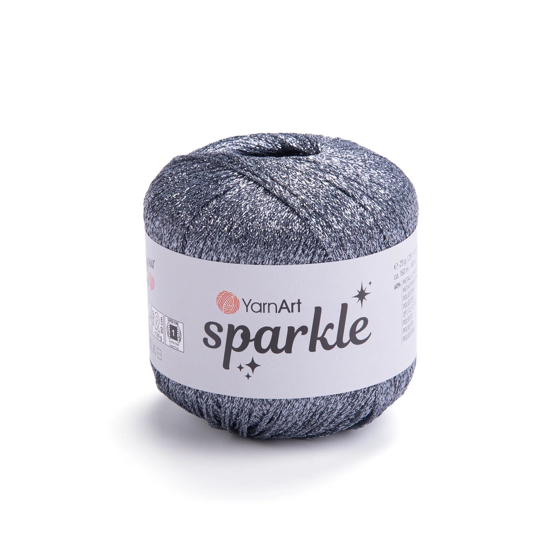 Sparkle de YarnArt metálico brillante 60 % poliéster metálico / 40 % poliamida.
