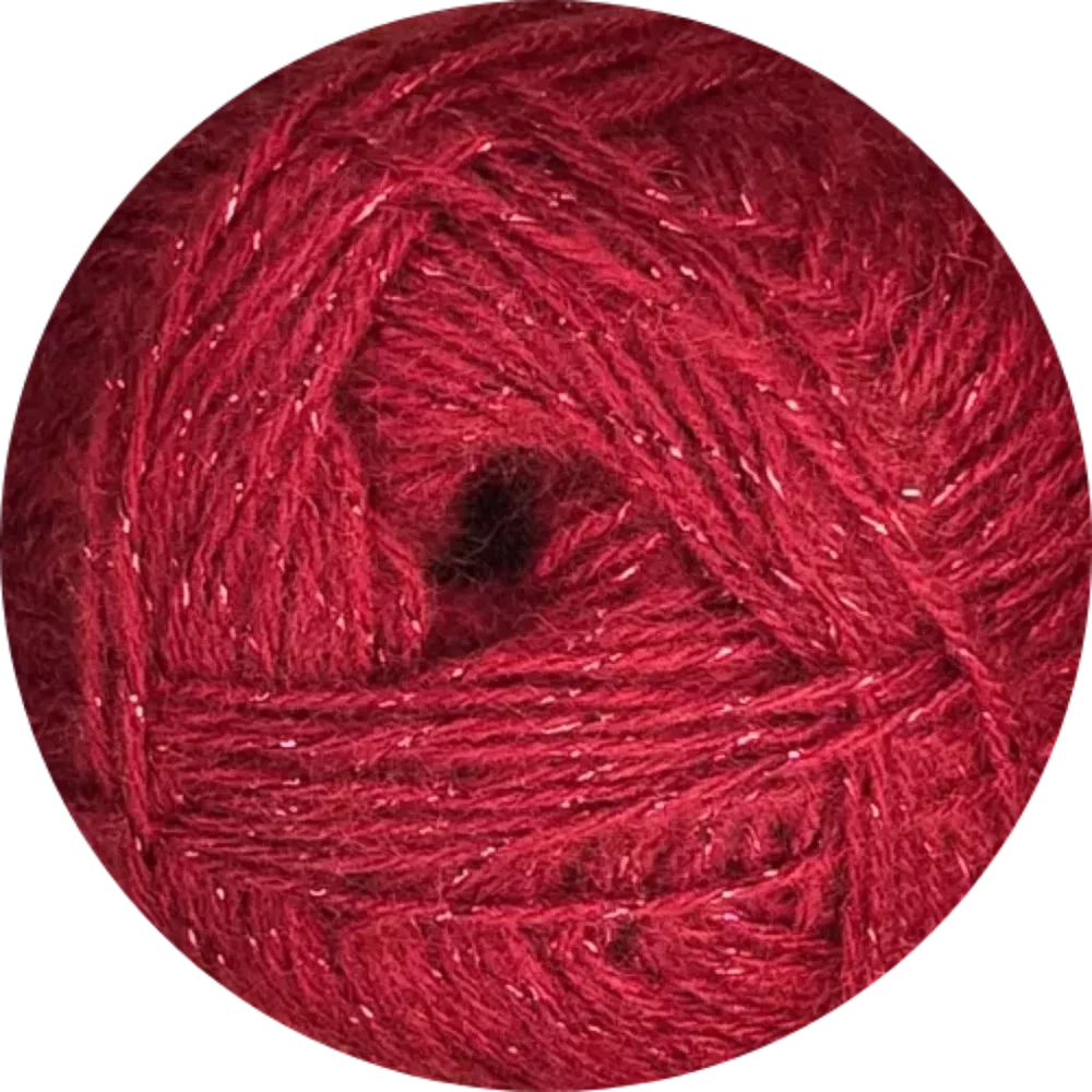 Ovillo de lana roja brillante con destellos metalicos, mezcla acrilico y lana Angora Gold Simli de Alize