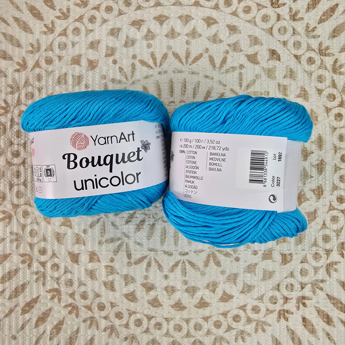 Bouquet Unicolor de YarnArt – Ovillo Sólido DK 100g, 13 Colores – 100% Algodón - Color Calipso