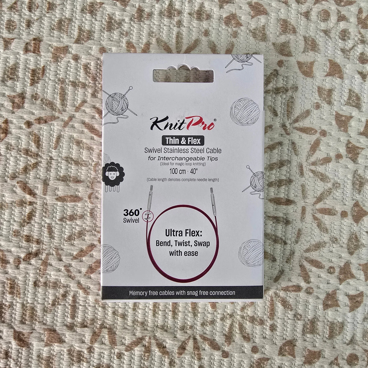 Cable Giratorio 360° de Acero Knit Pro para Palillos Intercambiables - Color 100cm