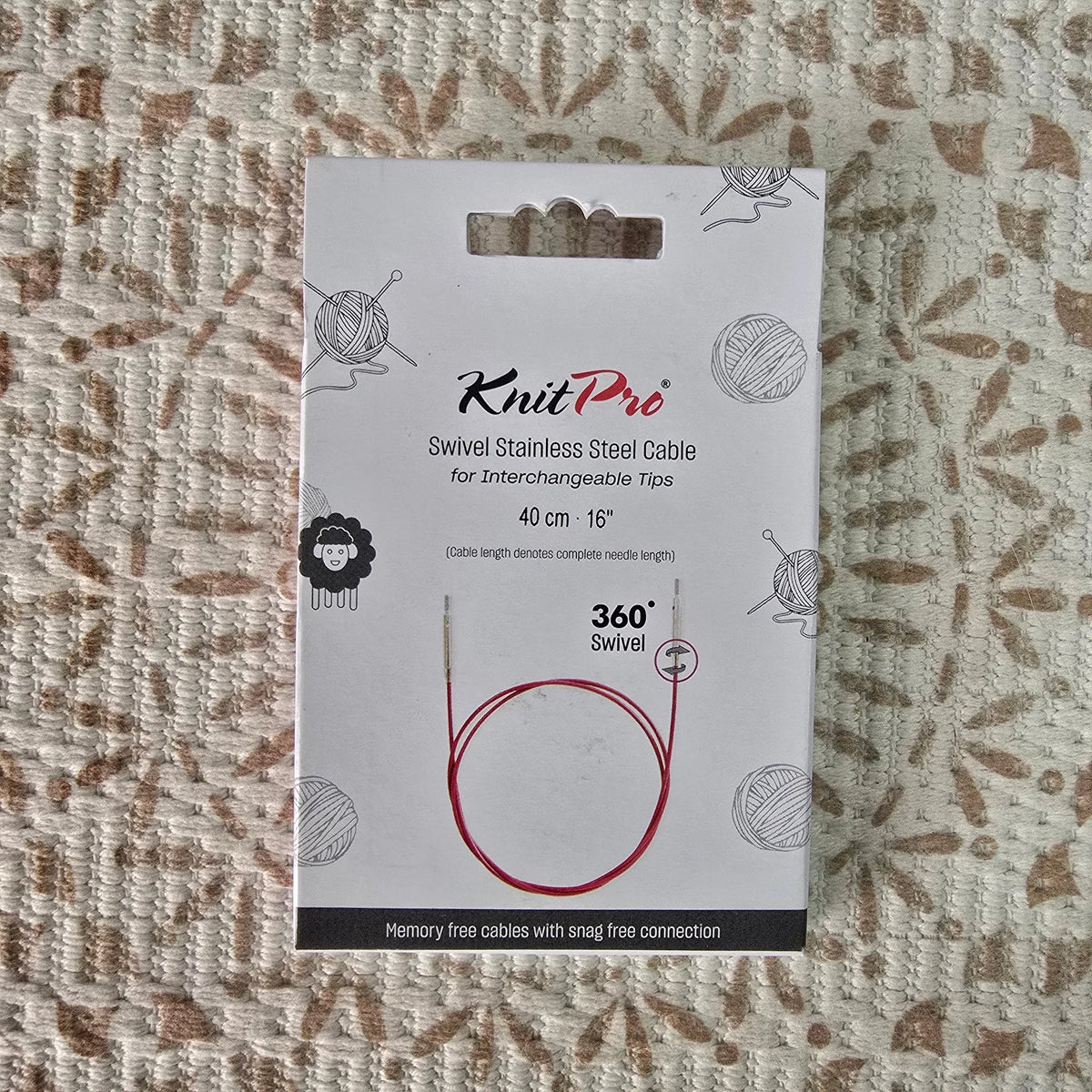Cable Giratorio 360° de Acero Knit Pro para Palillos Intercambiables - Color 40cm