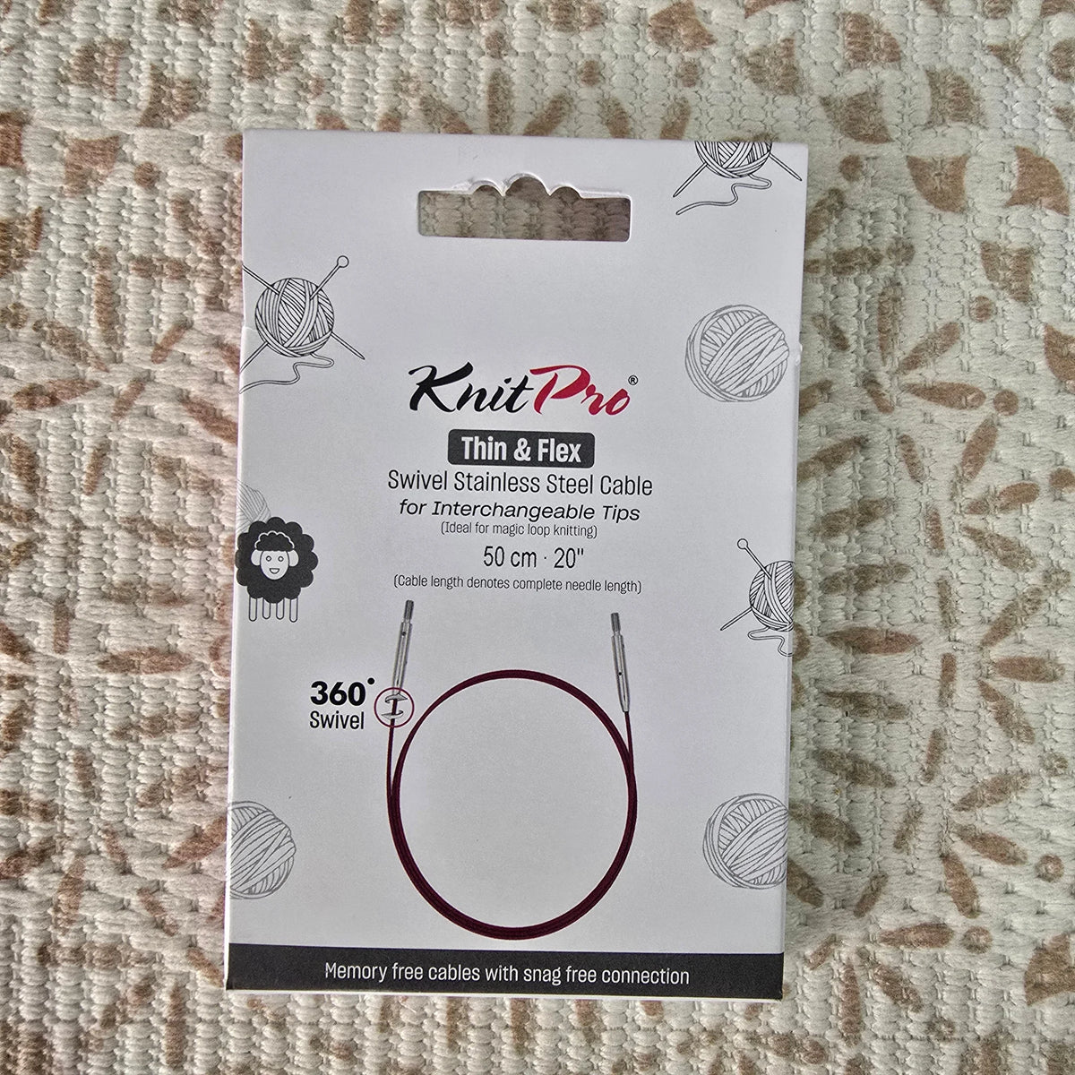 Cable Giratorio 360° de Acero Knit Pro para Palillos Intercambiables - Color 50cm