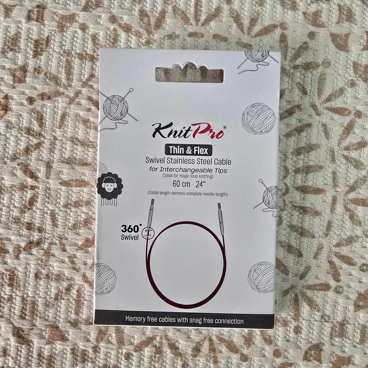 Cable Giratorio 360° de Acero Knit Pro para Palillos Intercambiables - Color 60cm