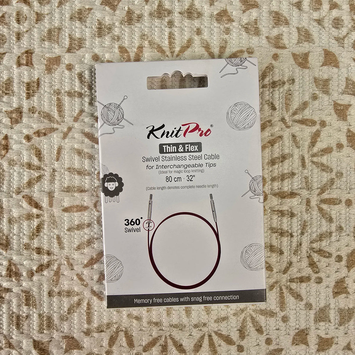 Cable Giratorio 360° de Acero Knit Pro para Palillos Intercambiables - Color 80cm
