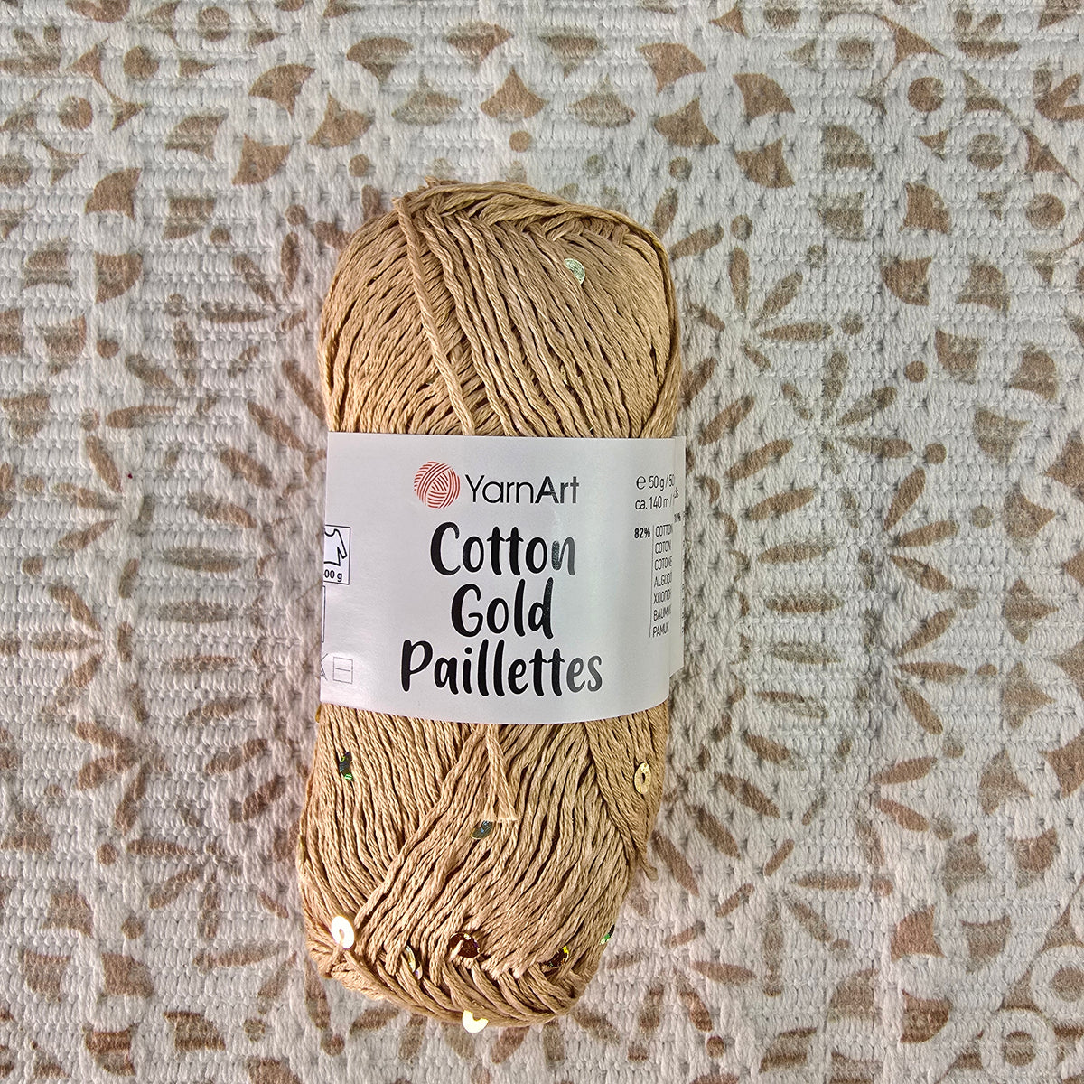 Ovillo YarnArt Cotton Gold Paillettes color Beige con lentejuelas