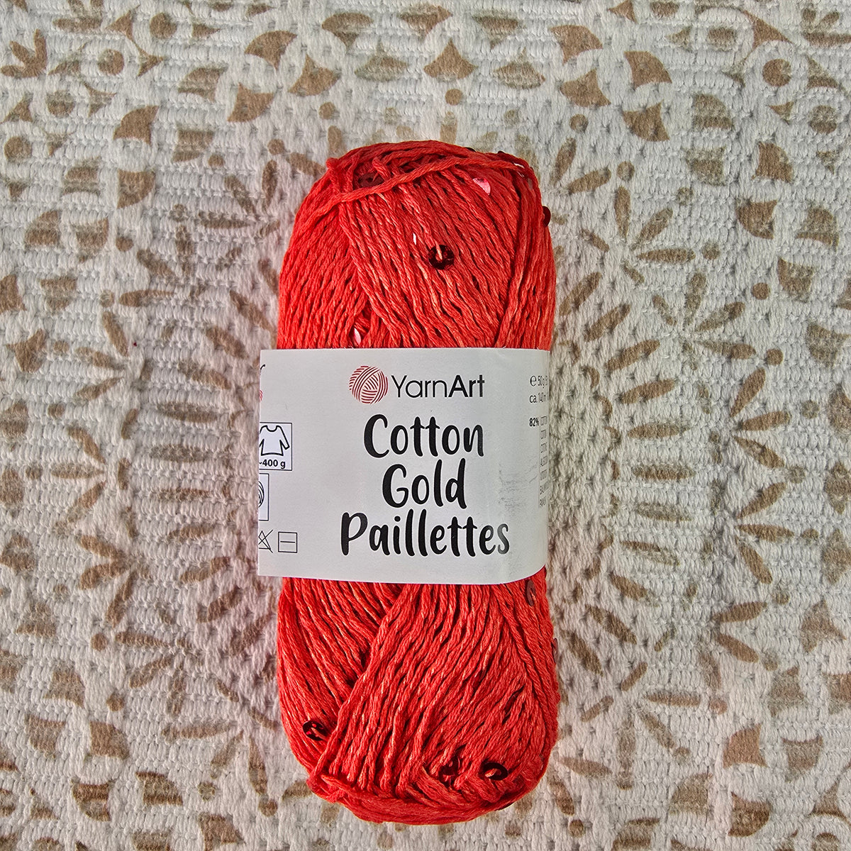 Ovillo YarnArt Cotton Gold Paillettes color Coral con lentejuelas