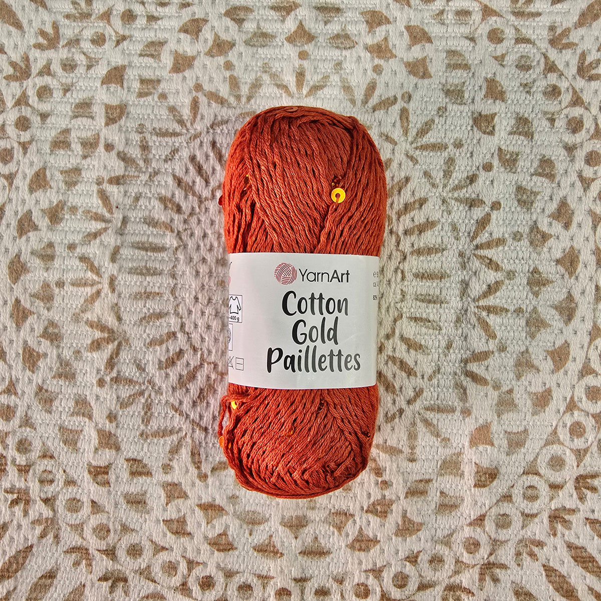 Ovillo YarnArt Cotton Gold Paillettes color Terracota con lentejuelas