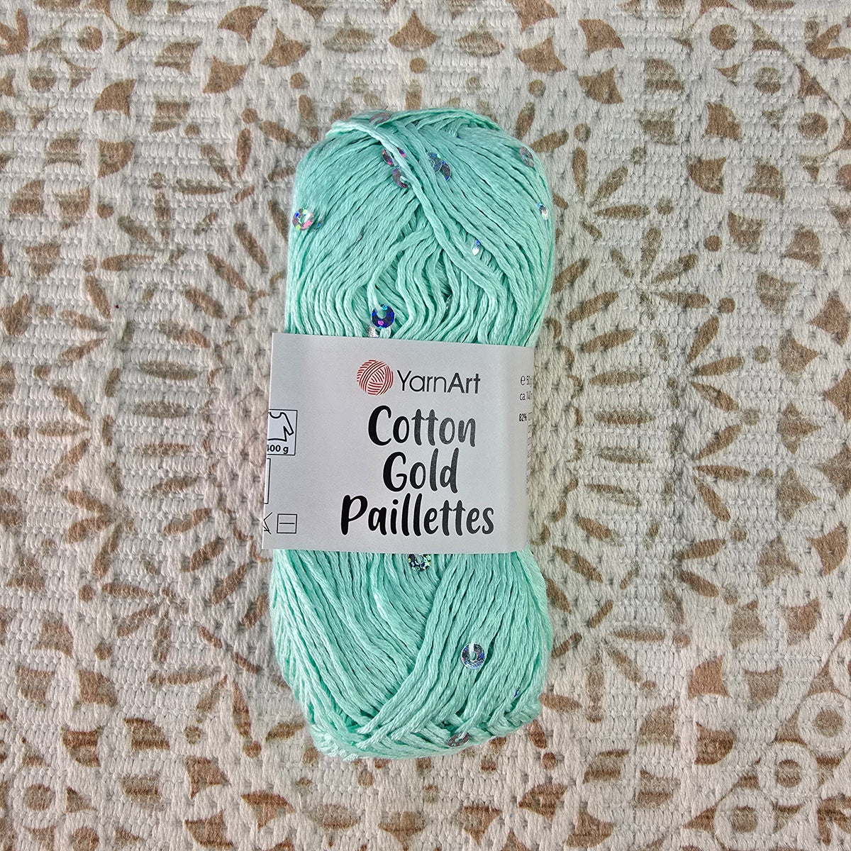 Ovillo YarnArt Cotton Gold Paillettes color Verde Agua con lentejuelas