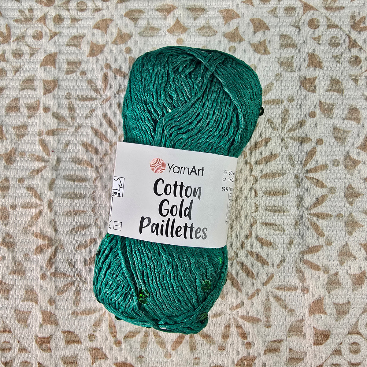 Ovillo YarnArt Cotton Gold Paillettes color Verde Navidad con lentejuelas
