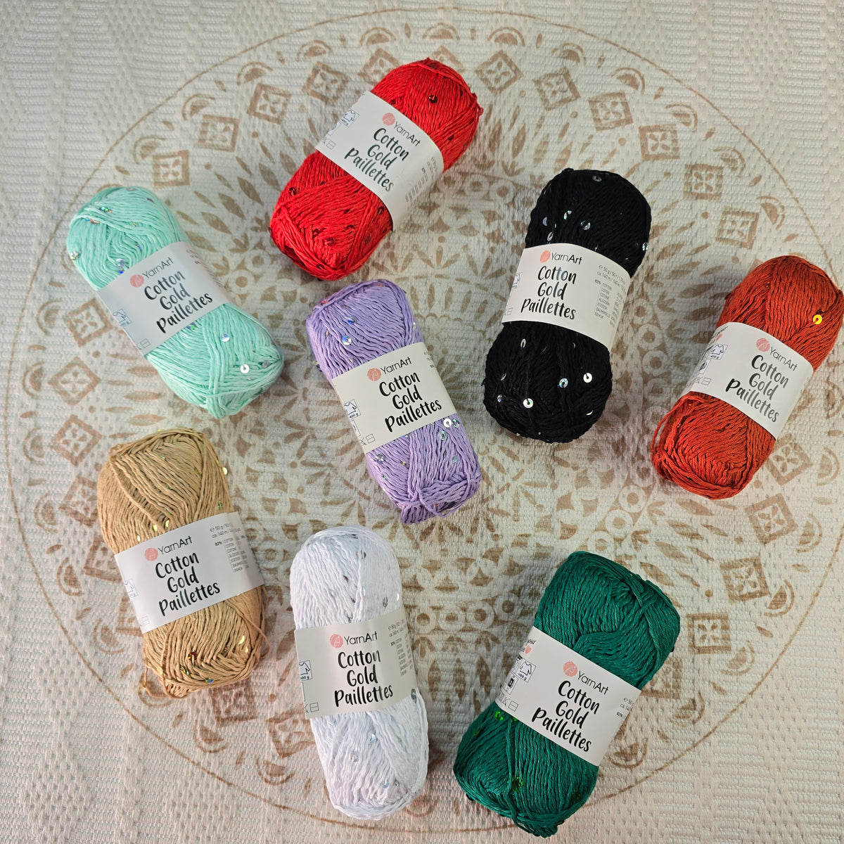 Lana YarnArt Cotton Gold Paillettes - ovillo de algodón con lentejuelas en varios colores
