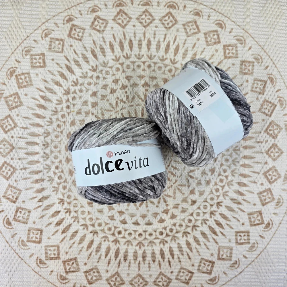 Lana Chenille Dolce Vita de YarnArt – Textura Aterciopelada Premium – 100% Poliéster - Color Gris_Blanco