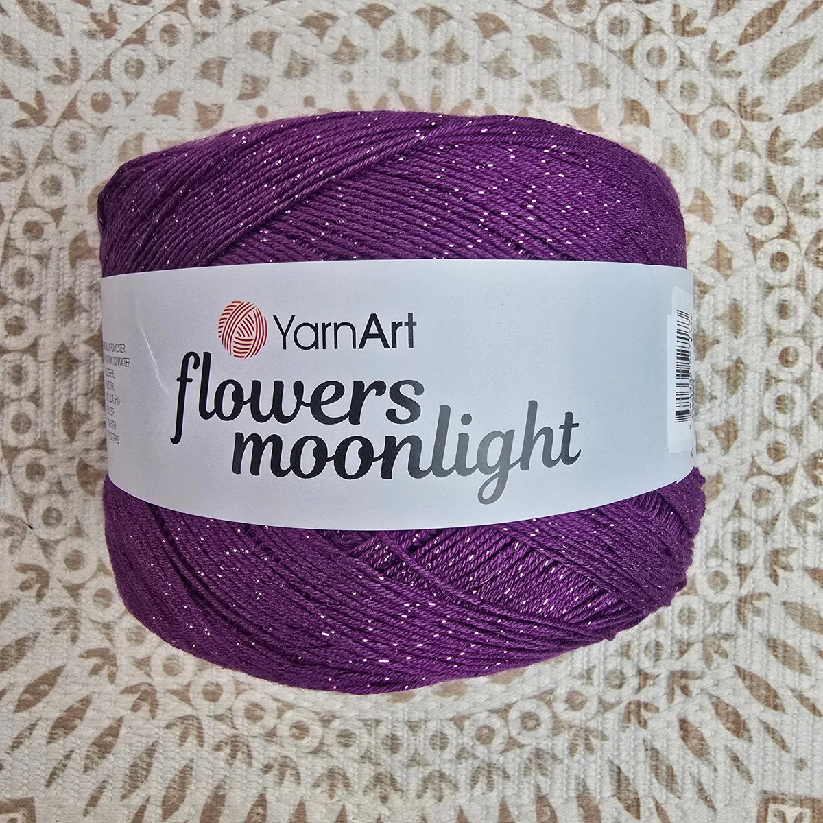 Flowers Moonlight de YarnArt – Ovillo Degradé con Brillo Metálico 1000m – 53% Algodón 43% Acrílico 4% Metálico - Color Morado