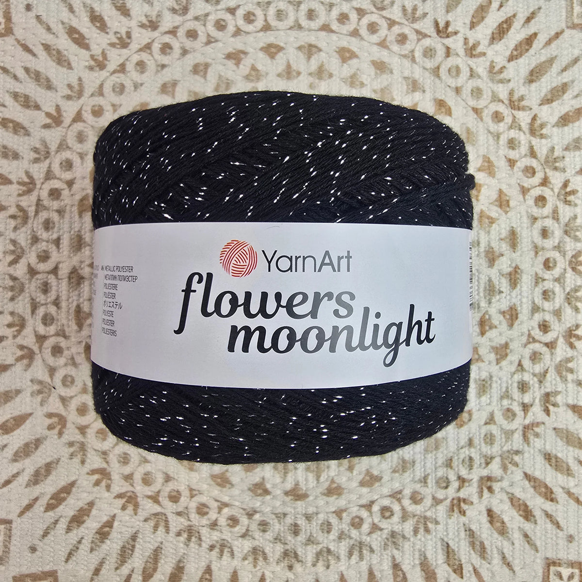 Flowers Moonlight de YarnArt – Ovillo Degradé con Brillo Metálico 1000m – 53% Algodón 43% Acrílico 4% Metálico - Color Negro