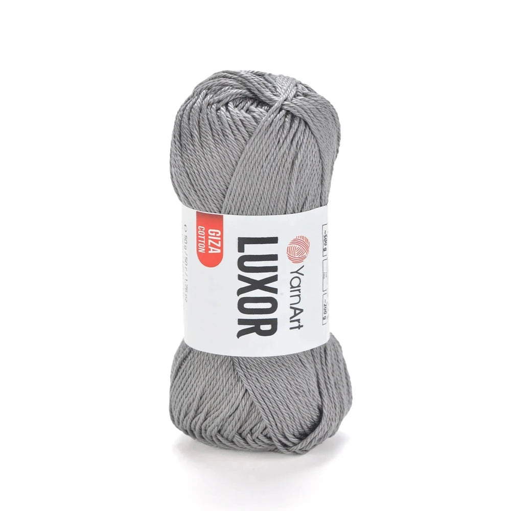 Ovillo de hilo YarnArt Luxor de algodón Giza mercerizado, color gris claro. Ideal para tejido y crochet.