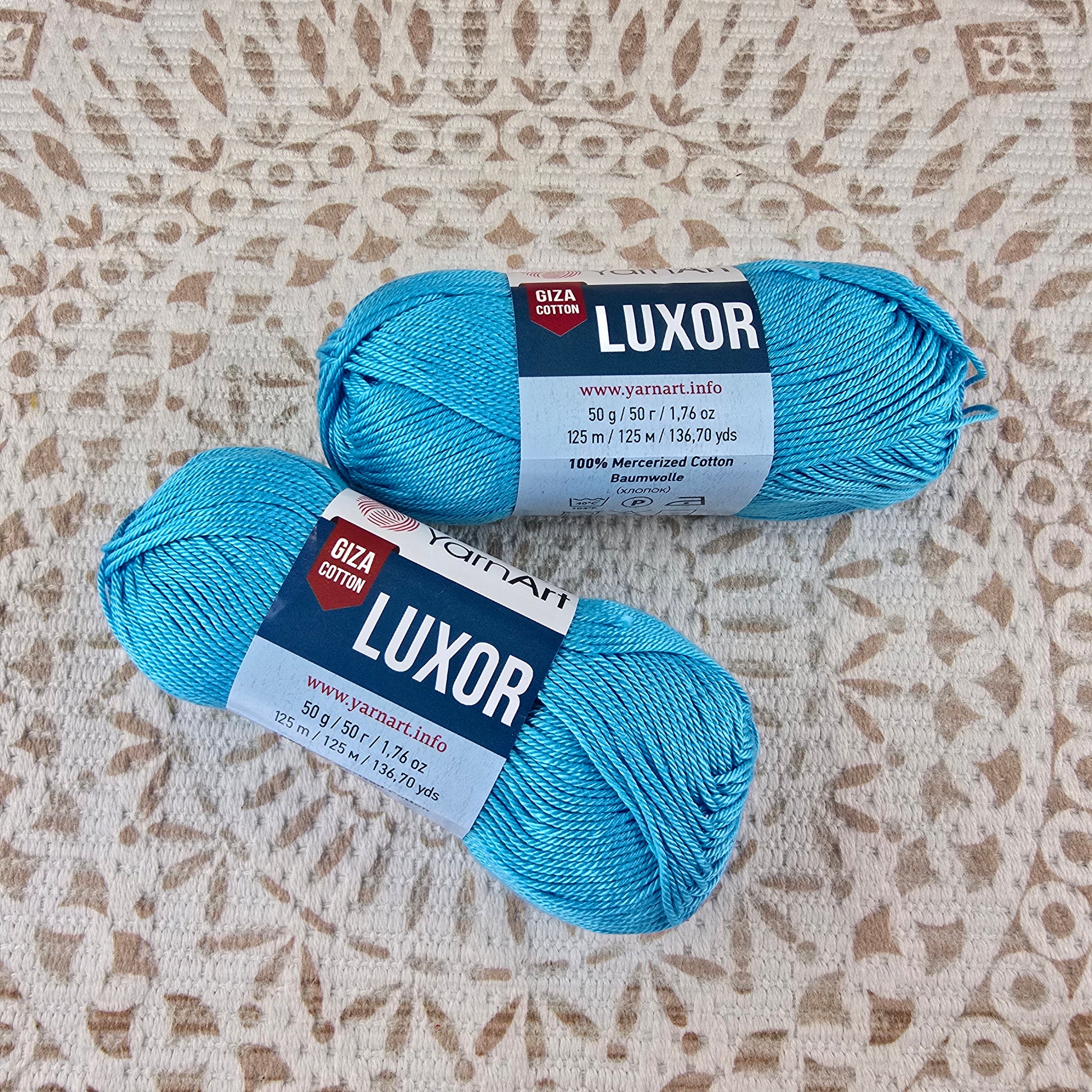 Ovillo de hilo YarnArt Luxor Giza Cotton 100% algodón mercerizado color turquesa celeste, ideal para tejer y crochet.