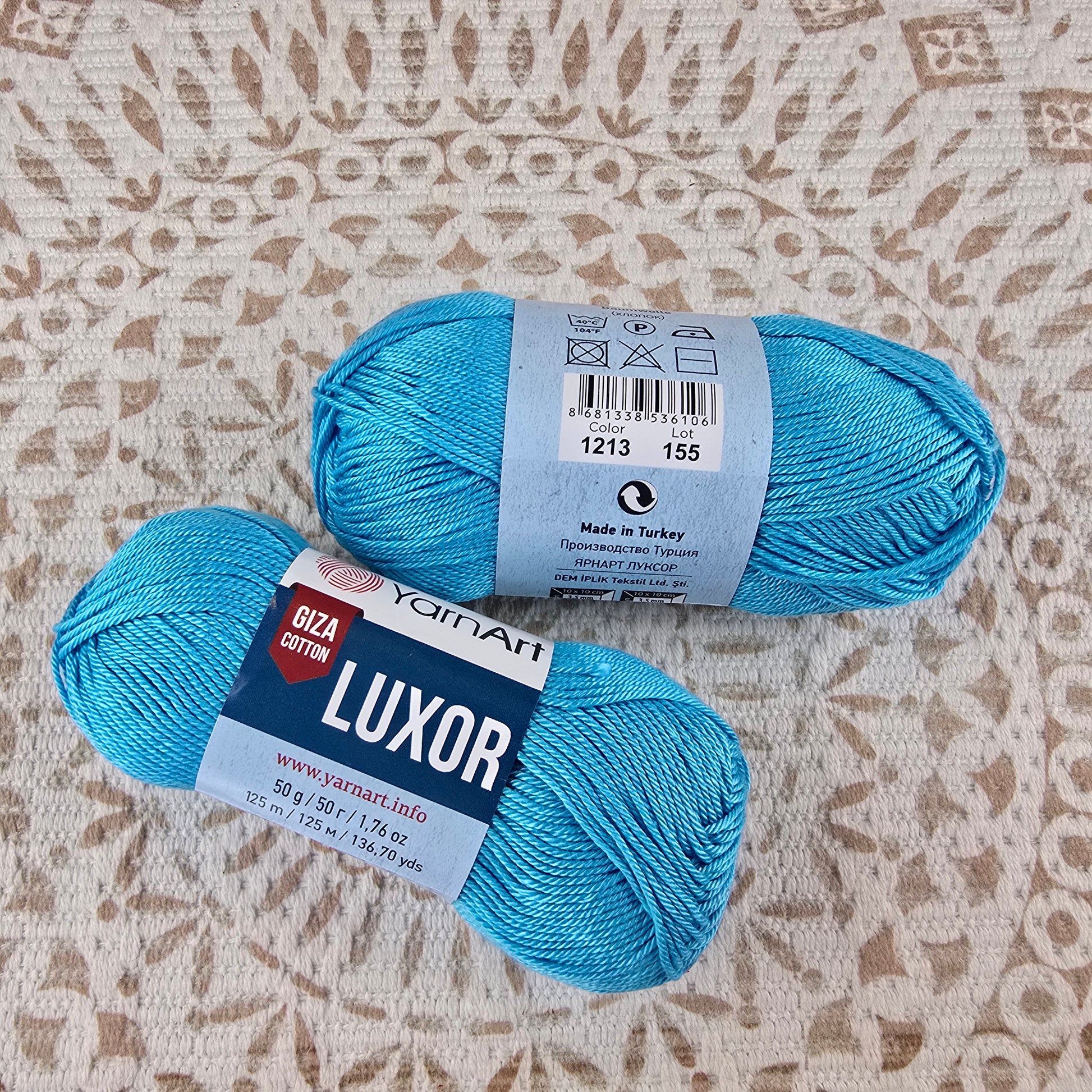 Ovillo de hilo YarnArt Luxor Giza Cotton 100% algodón mercerizado color turquesa celeste, ideal para tejer y crochet.