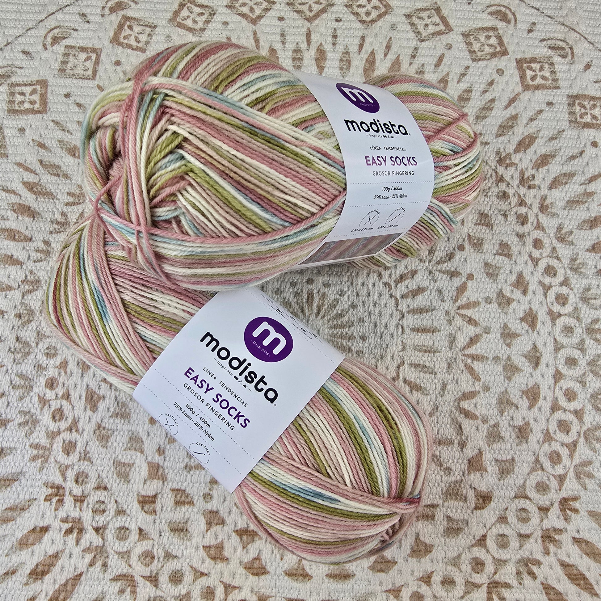 Lana Easy Socks de Modista - Color Crema_Verde_Oliva_Rosa_Palo