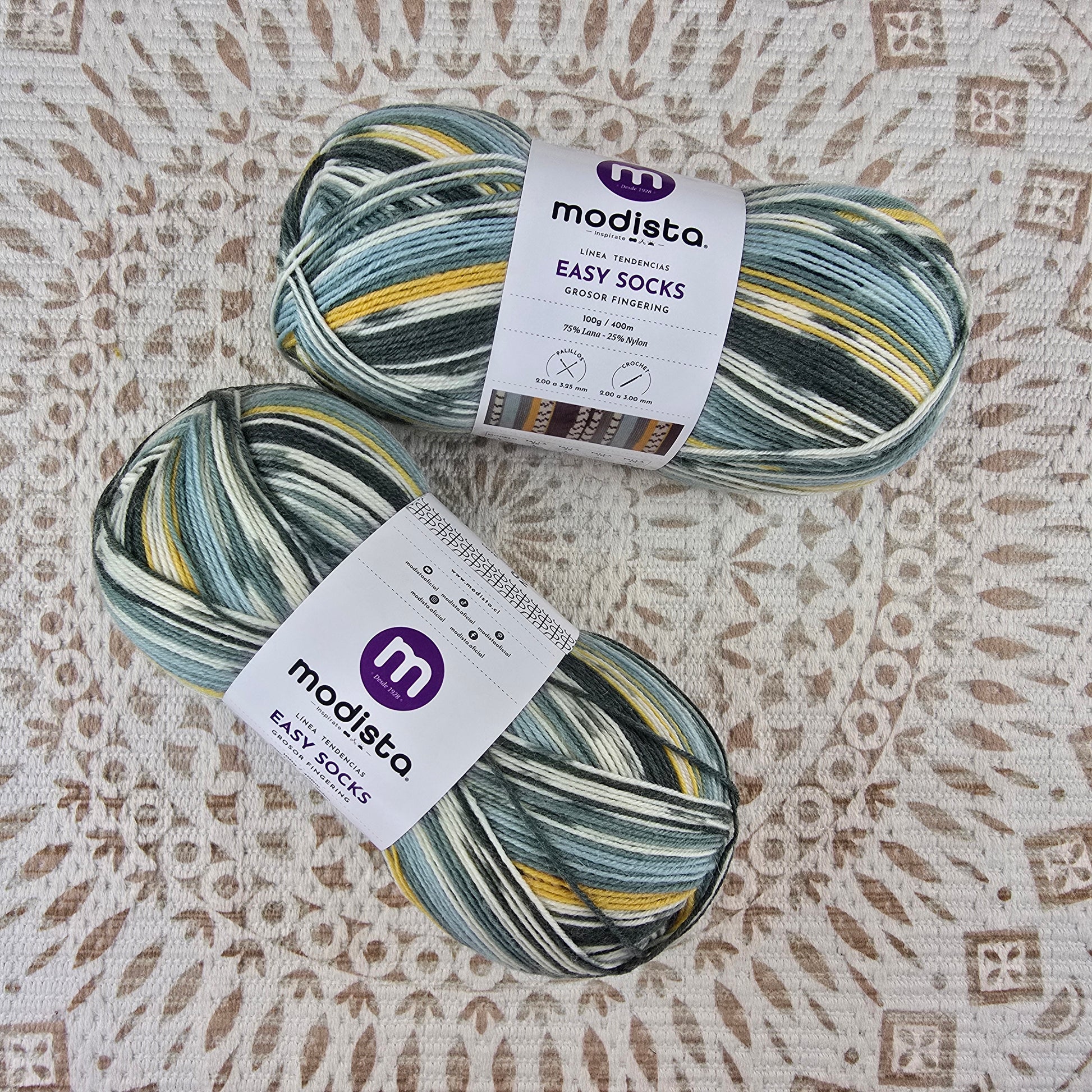 Lana Easy Socks de Modista - Color Gris_Oscuro_Blanco_Mostaza