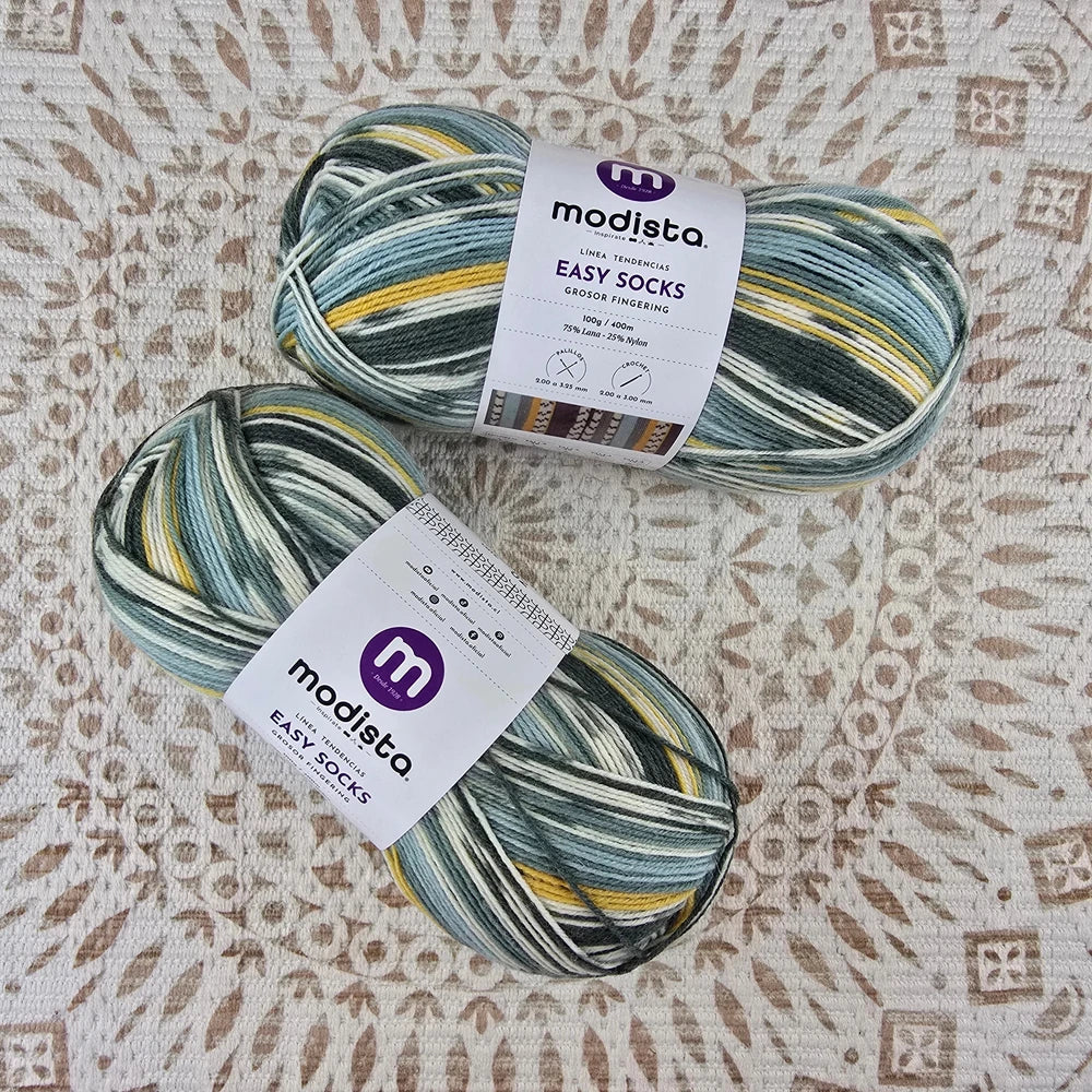 Lana Easy Socks de Modista - Color Gris_Oscuro_Blanco_Mostaza