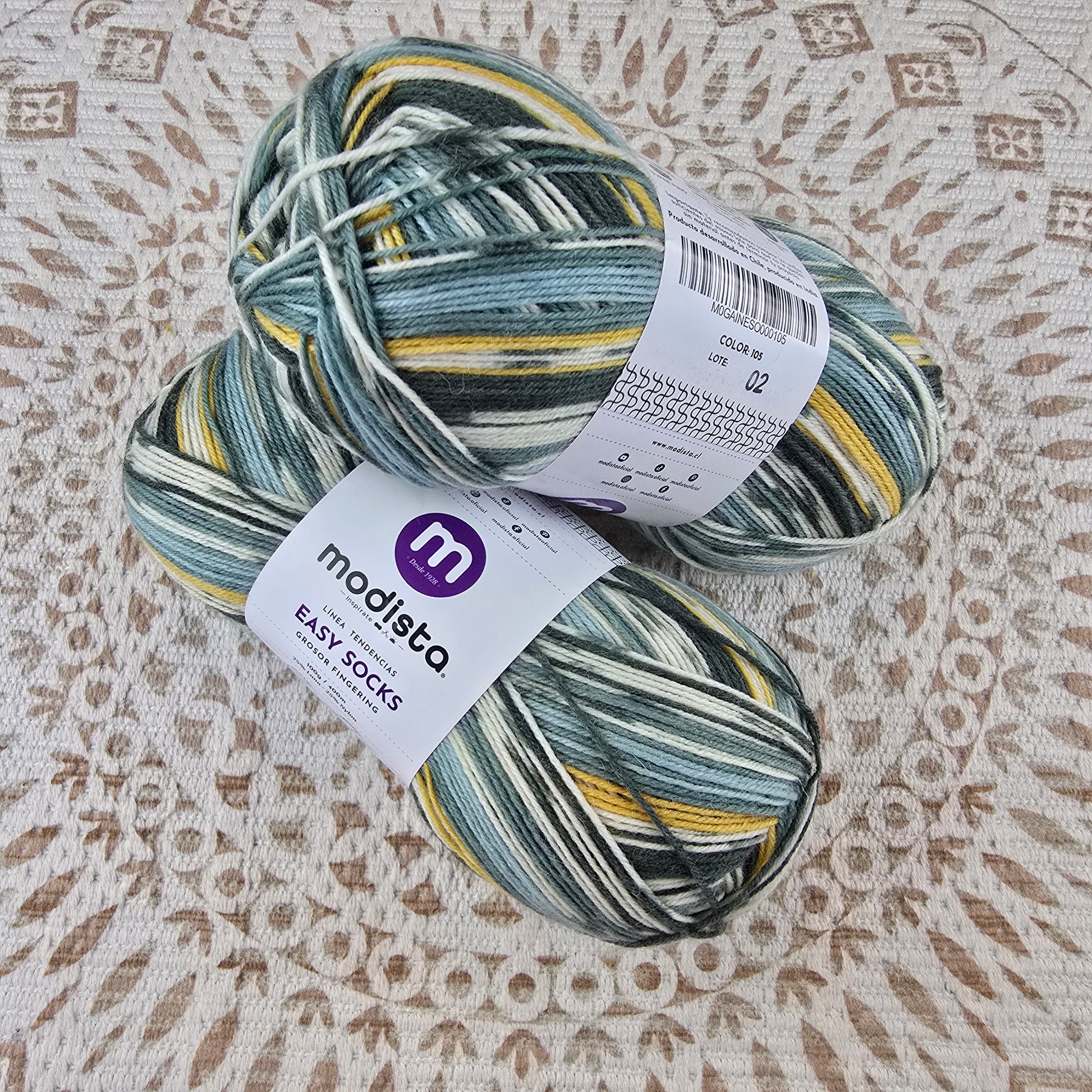 Lana Easy Socks de Modista - Color Gris_Oscuro_Blanco_Mostaza