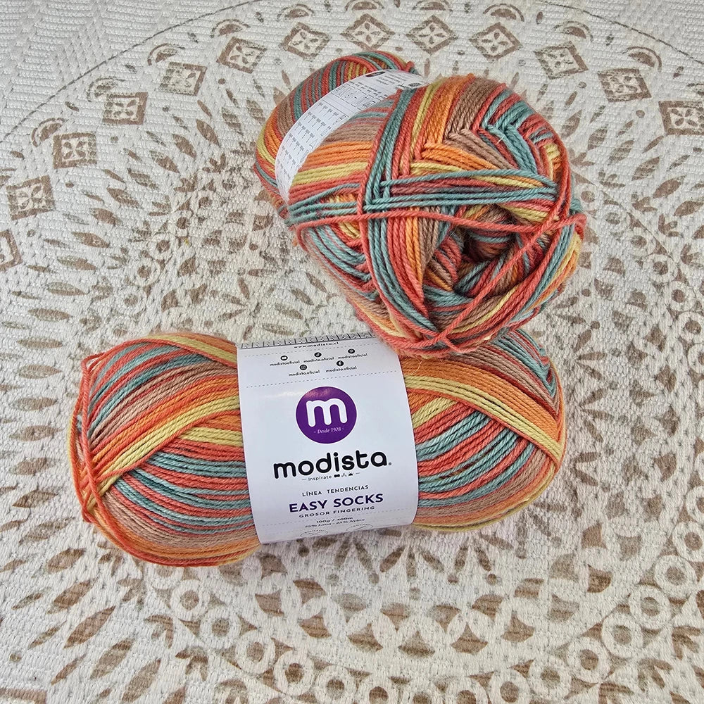 Lana Easy Socks de Modista - Color Naranja_Verde_Amarillo_Beige