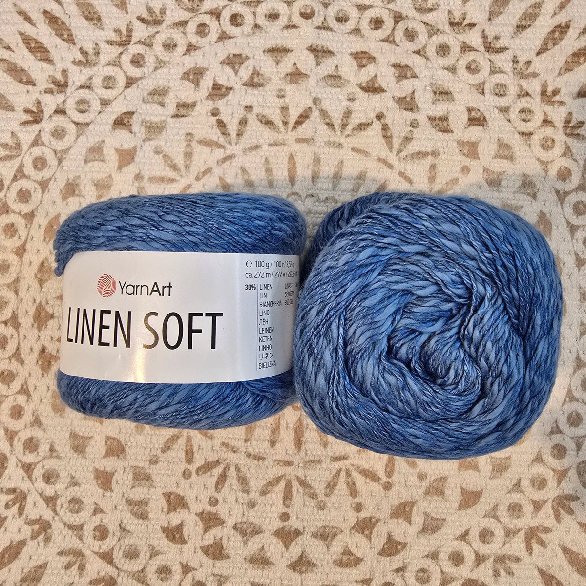 Linen Soft de YarnArt – Ovillo Fresco con Caída Natural 100g – 30% Lino 36% Viscosa 34% Algodón - Color Azul