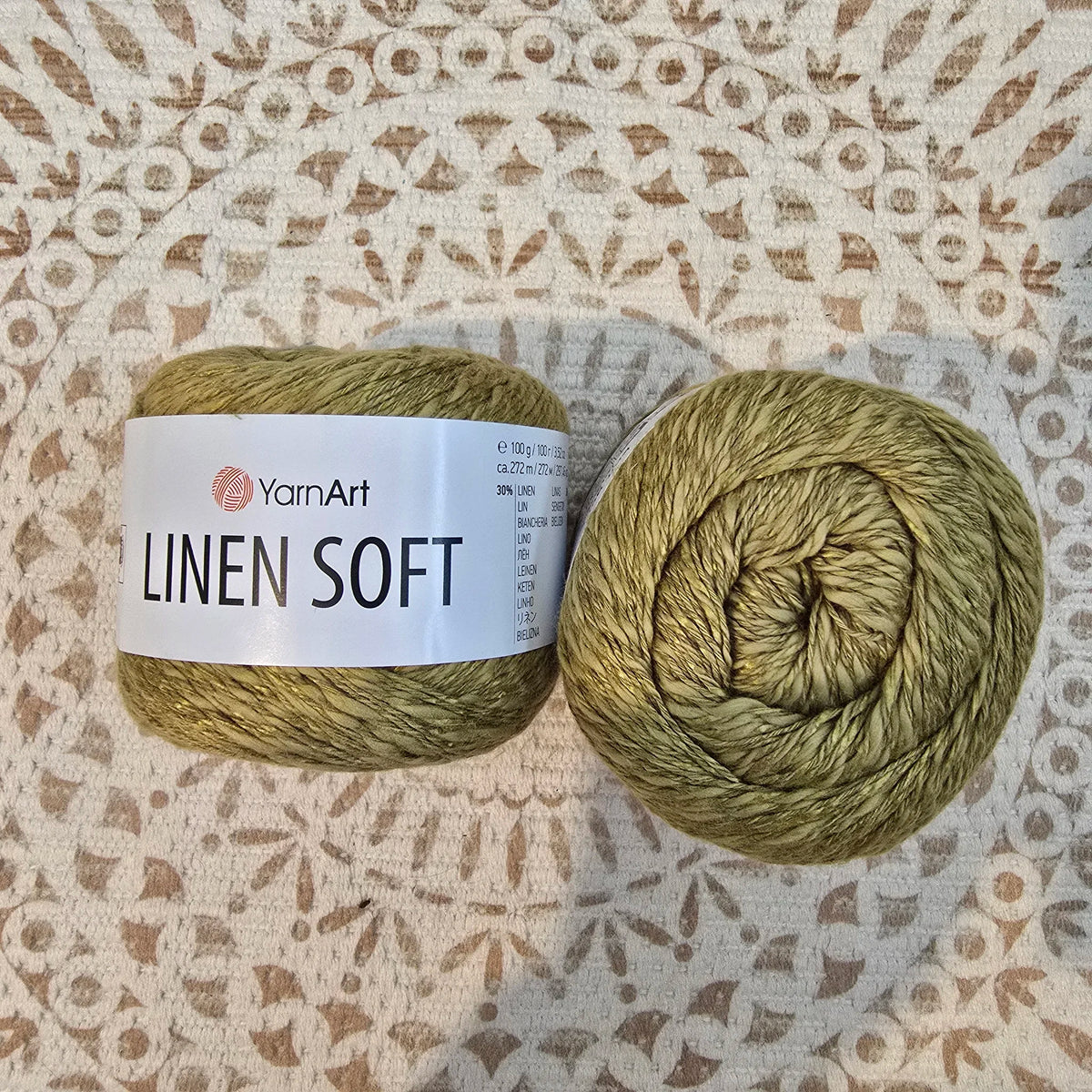 Linen Soft de YarnArt – Ovillo Fresco con Caída Natural 100g – 30% Lino 36% Viscosa 34% Algodón - Color Verde_Oliva
