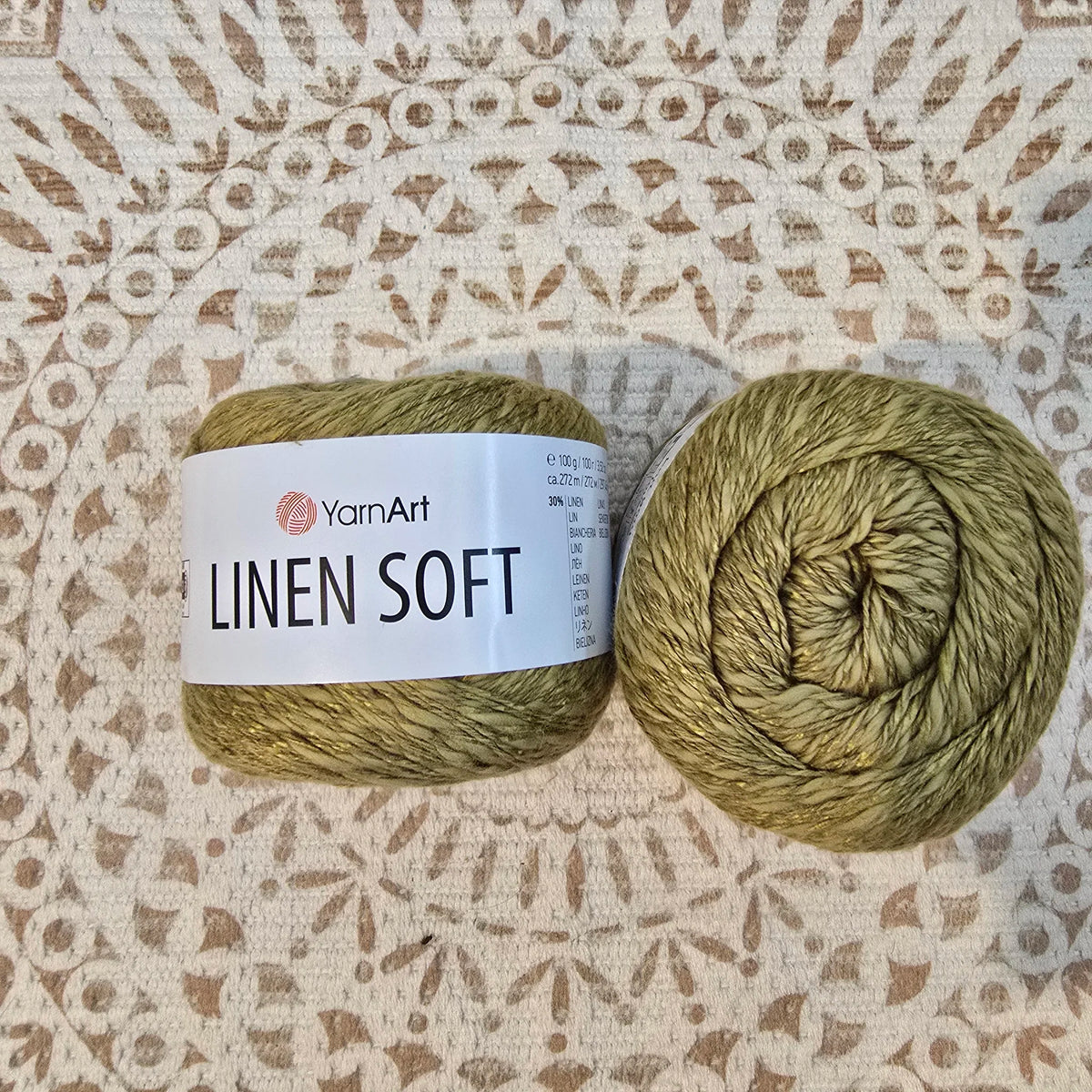 Linen Soft de YarnArt – Ovillo Fresco con Caída Natural 100g – 30% Lino 36% Viscosa 34% Algodón - Color Verde_Oliva