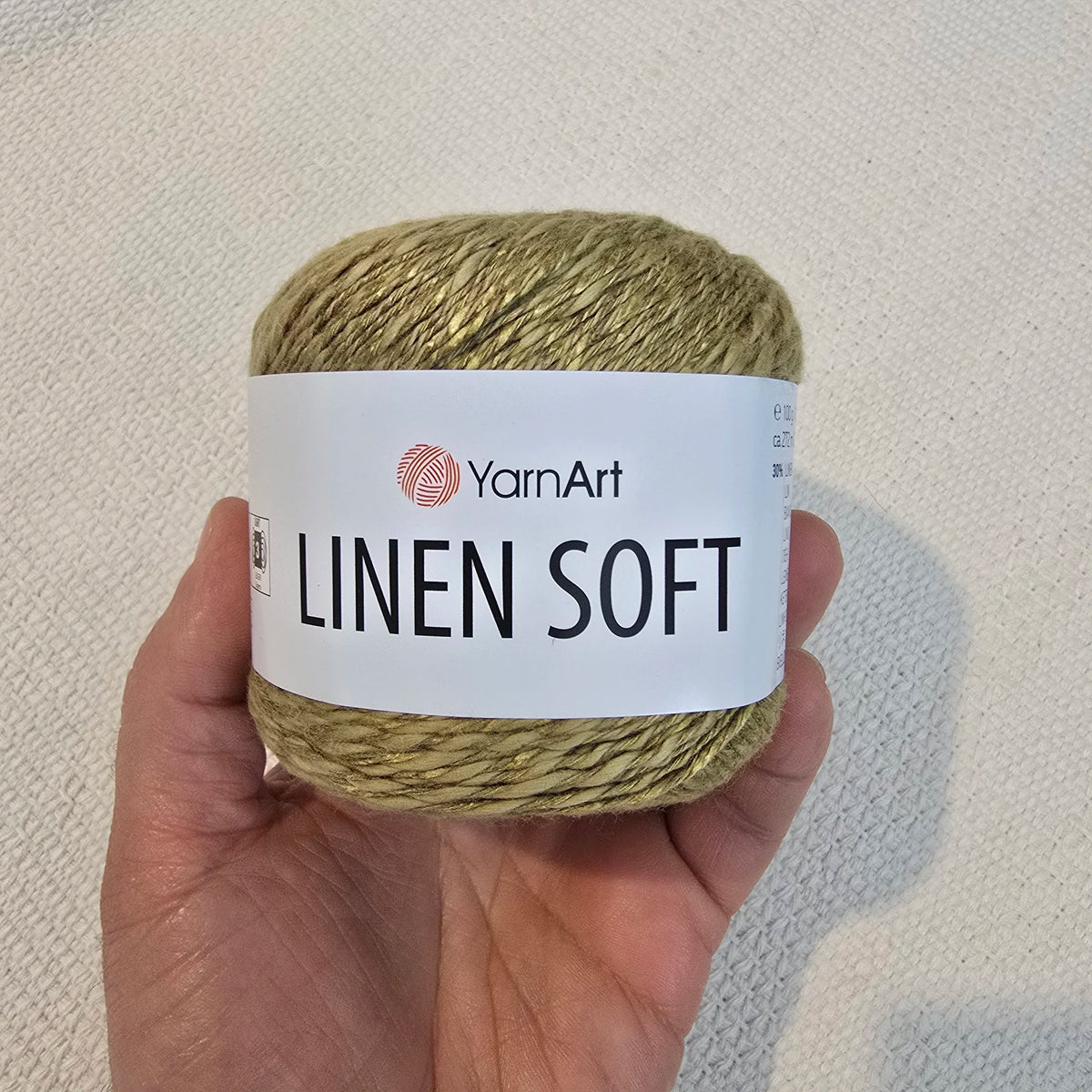 Linen Soft de YarnArt – Ovillo Fresco con Caída Natural 100g – 30% Lino 36% Viscosa 34% Algodón - Color Verde_Oliva