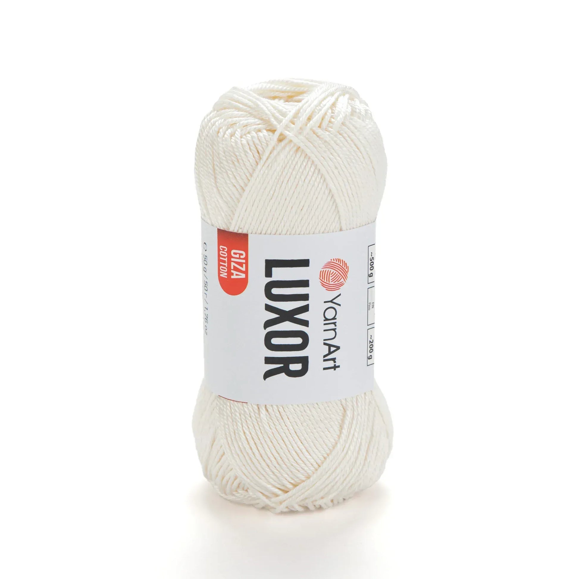 Ovillo de hilo de algodón mercerizado YarnArt Luxor, color blanco crudo, de 50g, ideal para tejer y crochet.