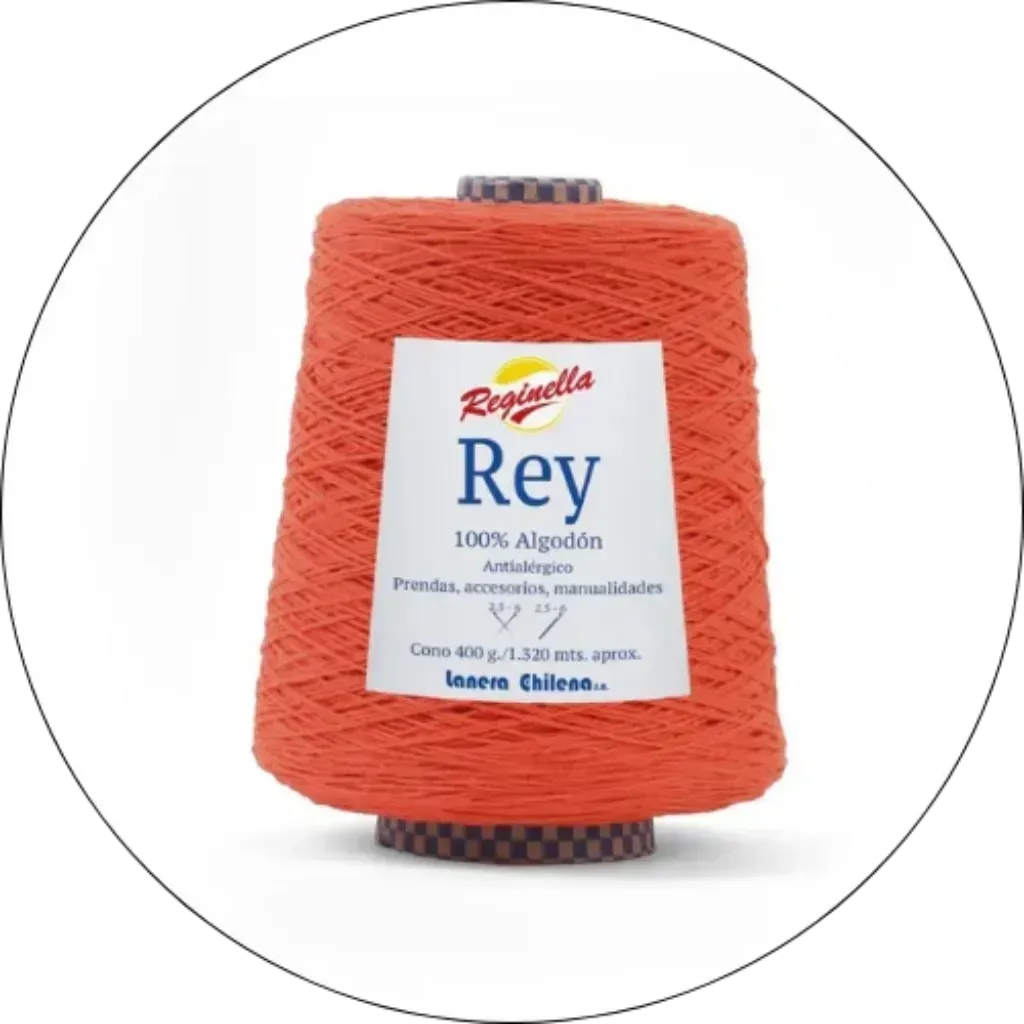 Cono de hilo de algodón Reginella Rey color naranja intenso, 400g y 1320 metros, 100% antialérgico, para tejer y manualidades.