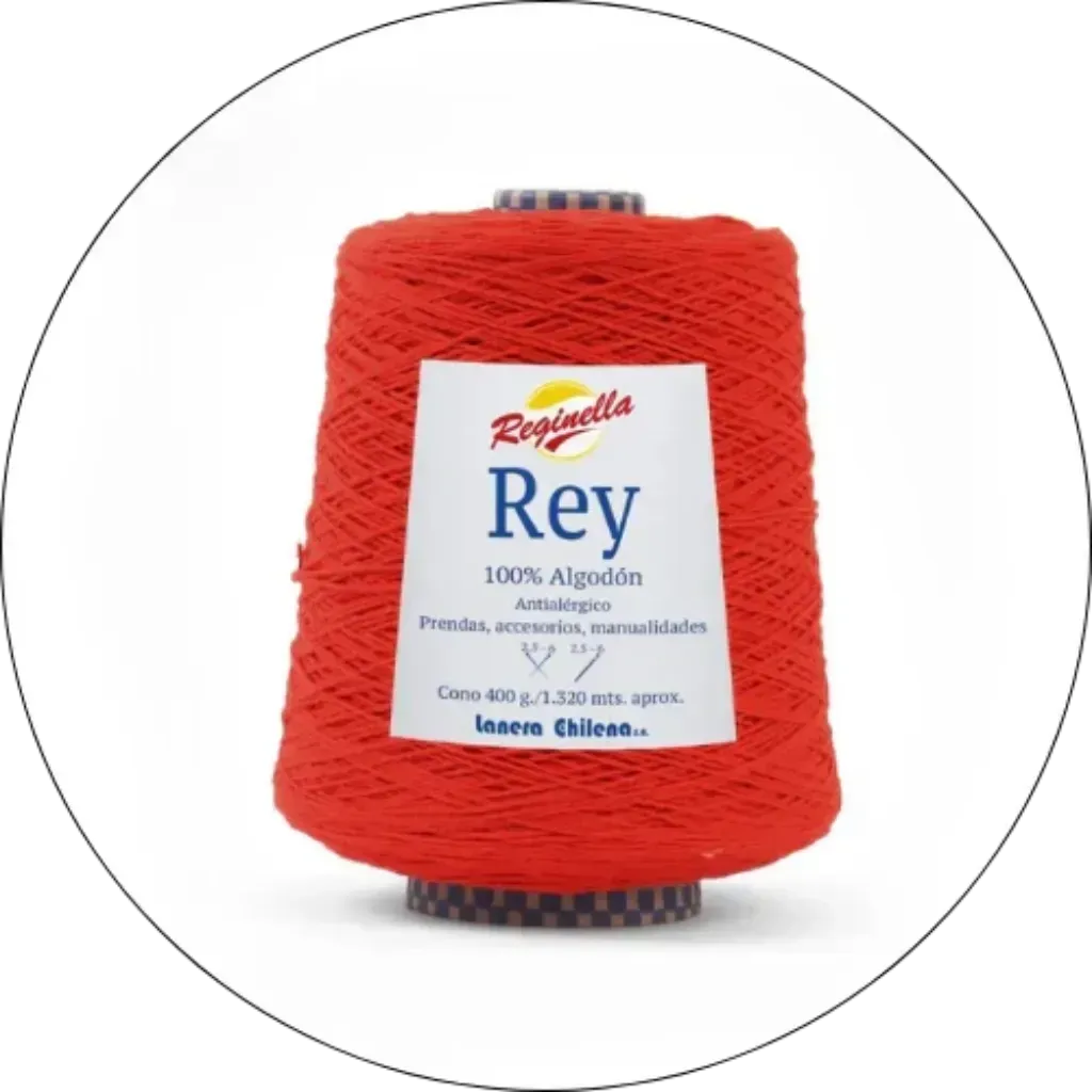 Cono de hilo Reginella Rey 100% algodon rojo vibrante, 400g, para tejer y manualidades, antialergico.