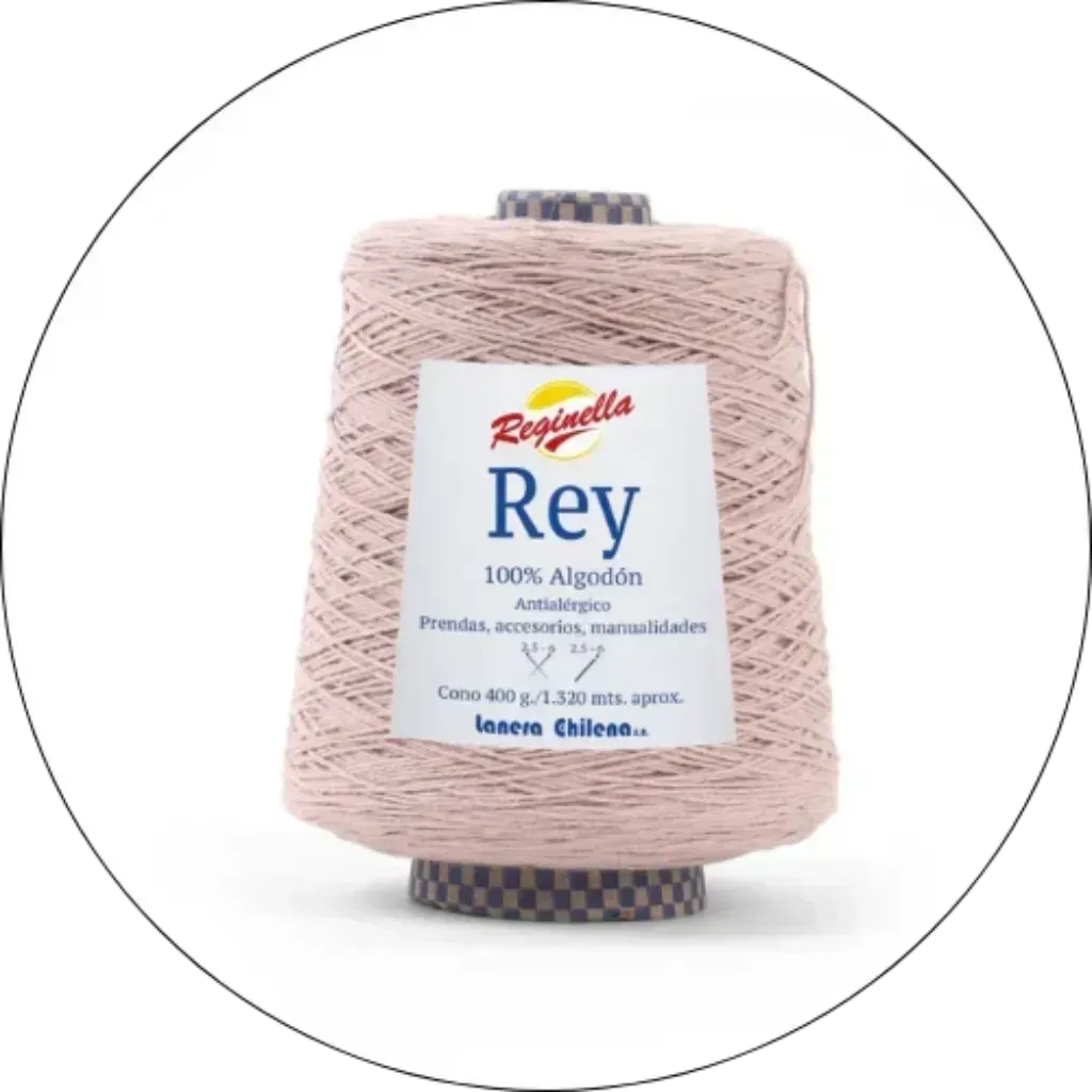 Cono grande de hilo 100% algodón Reginella Rey color rosa pálido, antialérgico, ideal para tejer prendas y manualidades.